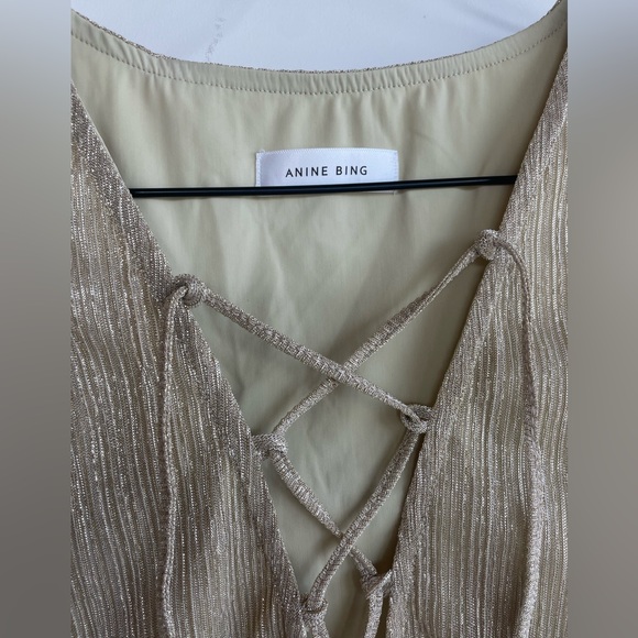 Anine Bing Metallic Gold Lace Up Sleeveless Body Suit Top - Picture 5 of 7